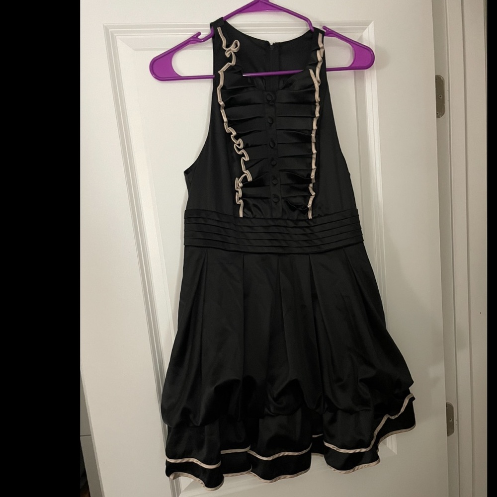 Women’s Black Sleeveless Ruffled Dress with Light Pink Accents, Size 0
